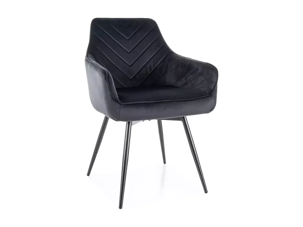 Chaise velours noir avec retour automatique et piètement métal FLOUTE