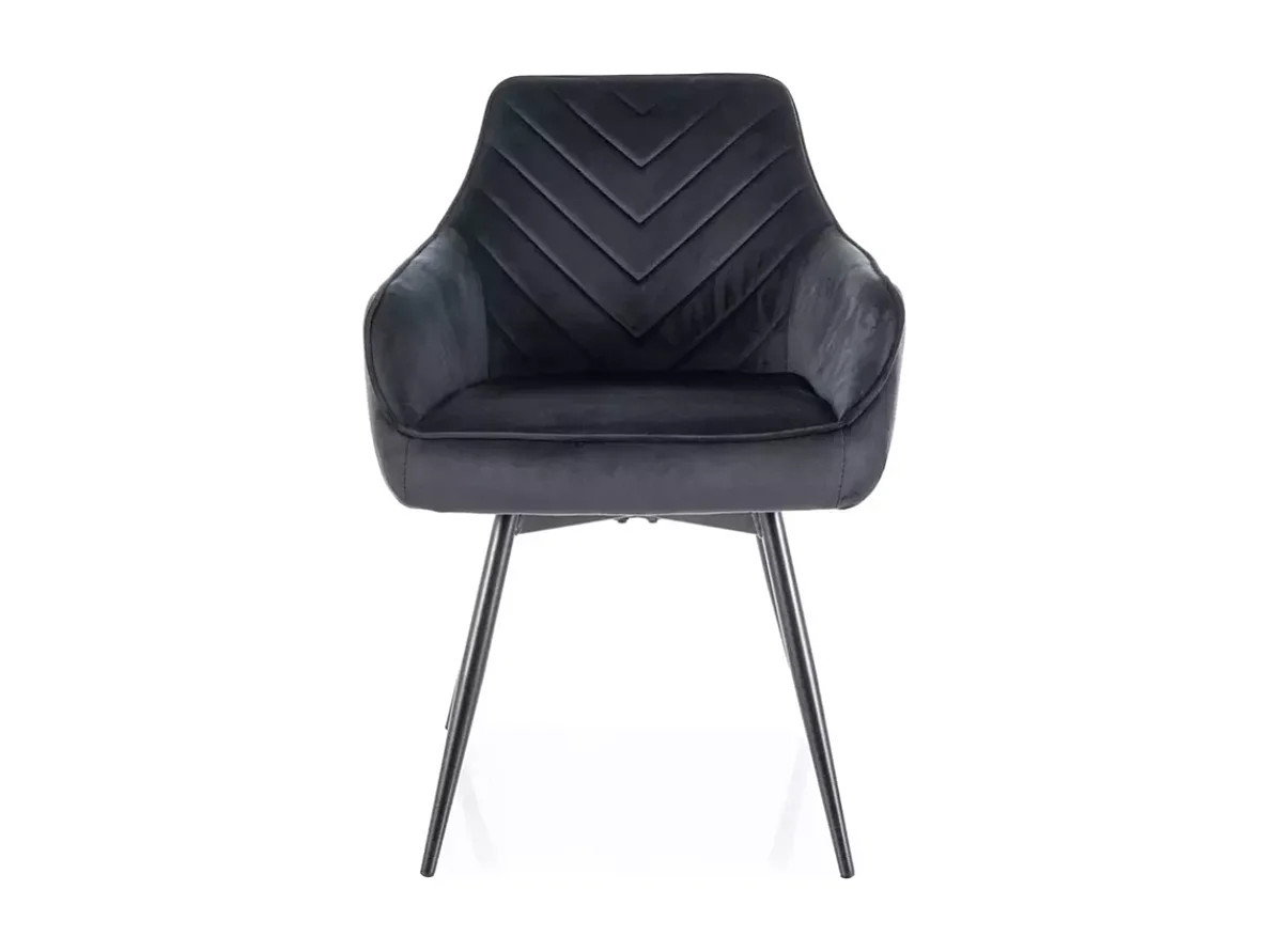 Chaise velours noir avec retour automatique et piètement métal FLOUTE