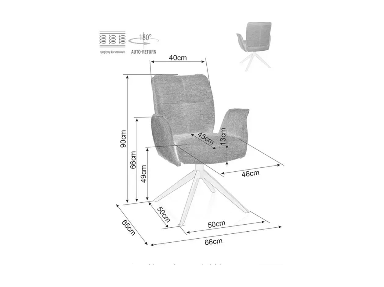 Chaise pivotante gris tissu avec retour automatique, ressorts et pieds métal POLYCA