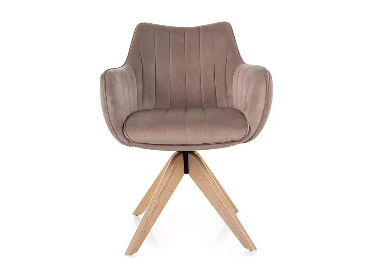 Chaise pivotante en tissu velours beige foncé, confortable avec structure en bois NOPE 2