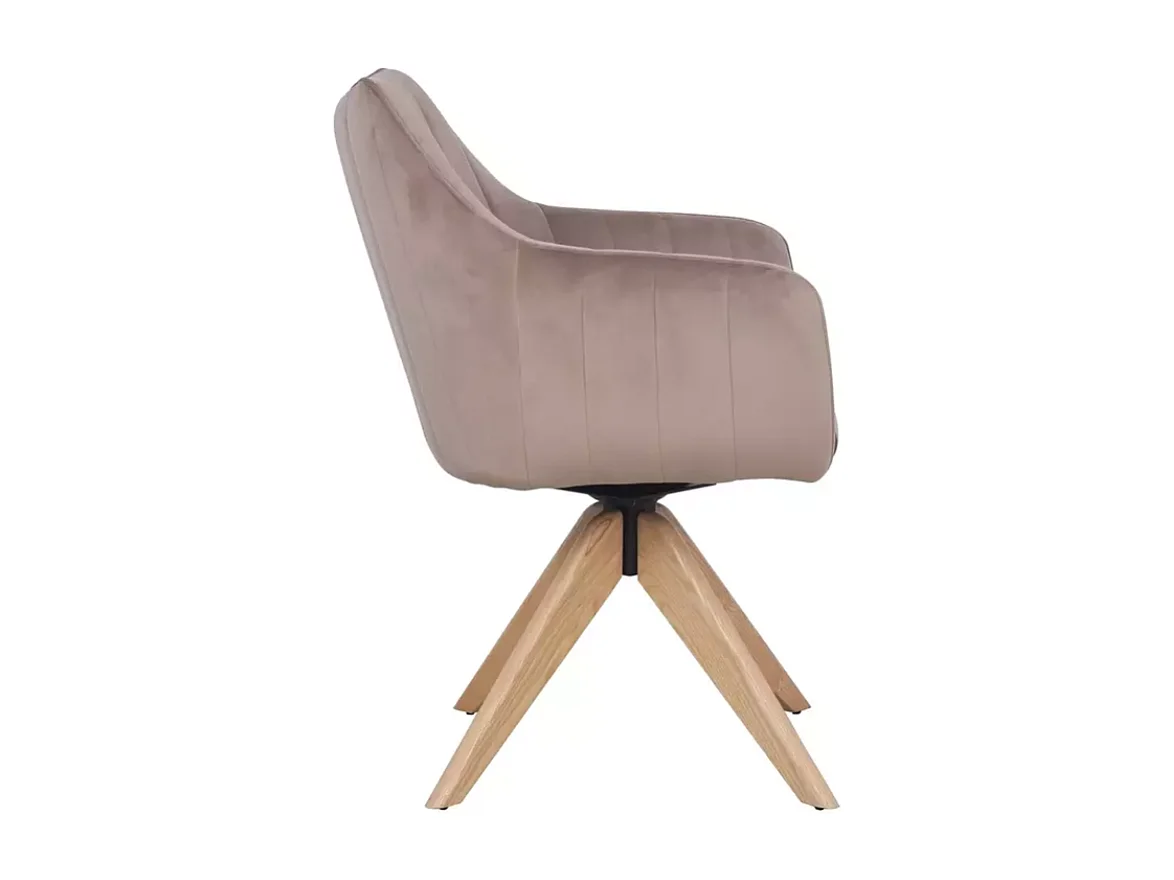 Chaise pivotante en tissu velours beige foncé, confortable avec structure en bois NOPE 2
