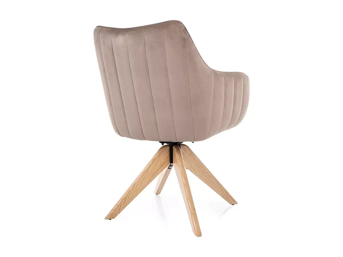 Chaise pivotante en tissu velours beige foncé, confortable avec structure en bois NOPE 2