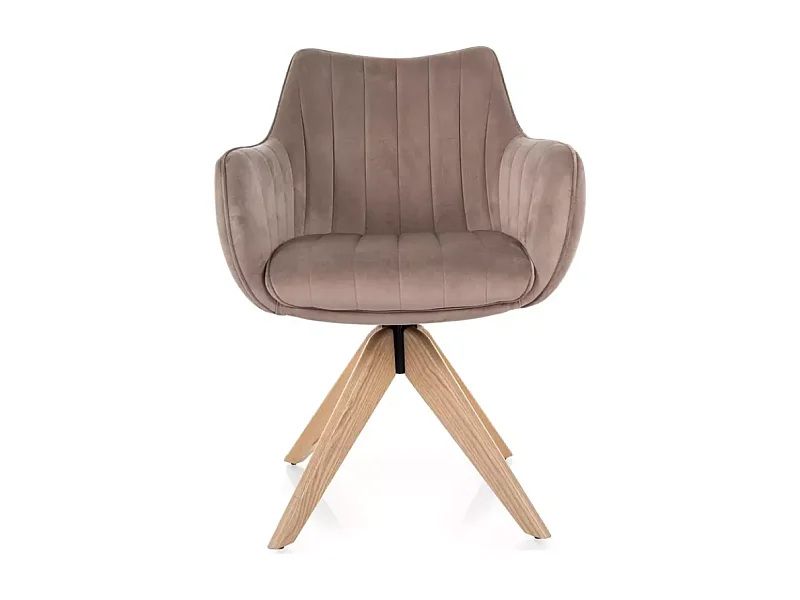 Chaise pivotante en tissu velours beige foncé, confortable avec structure en bois NOPE 2