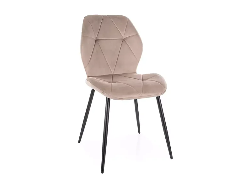 Chaise velours beige et structure métal noir mat avec dossier matelassé ROCKAY