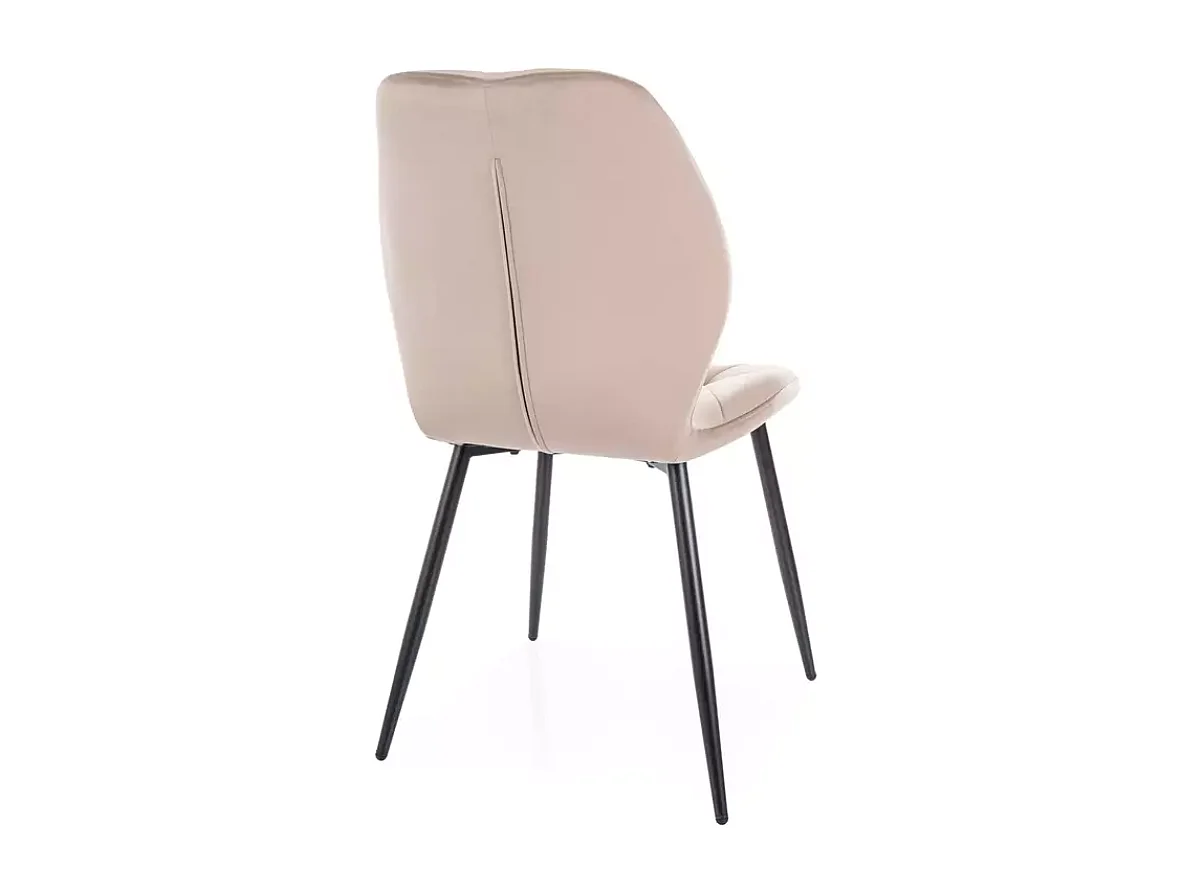Chaise velours beige et structure métal noir mat avec dossier matelassé ROCKAY