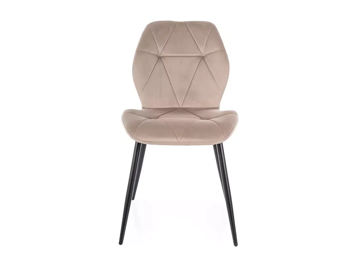 Chaise velours beige et structure métal noir mat avec dossier matelassé ROCKAY