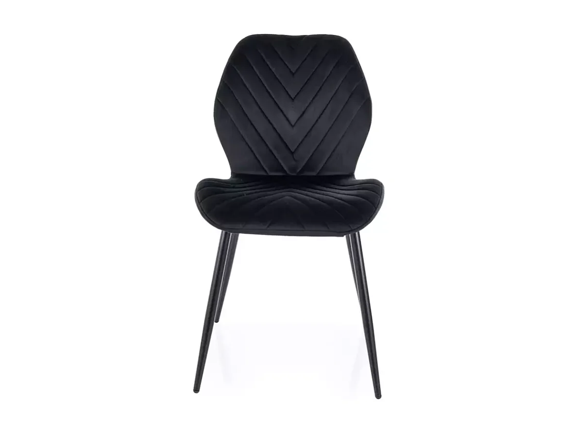 Chaise en velours noir mat, assise confortable et piètement métal noir MONARK