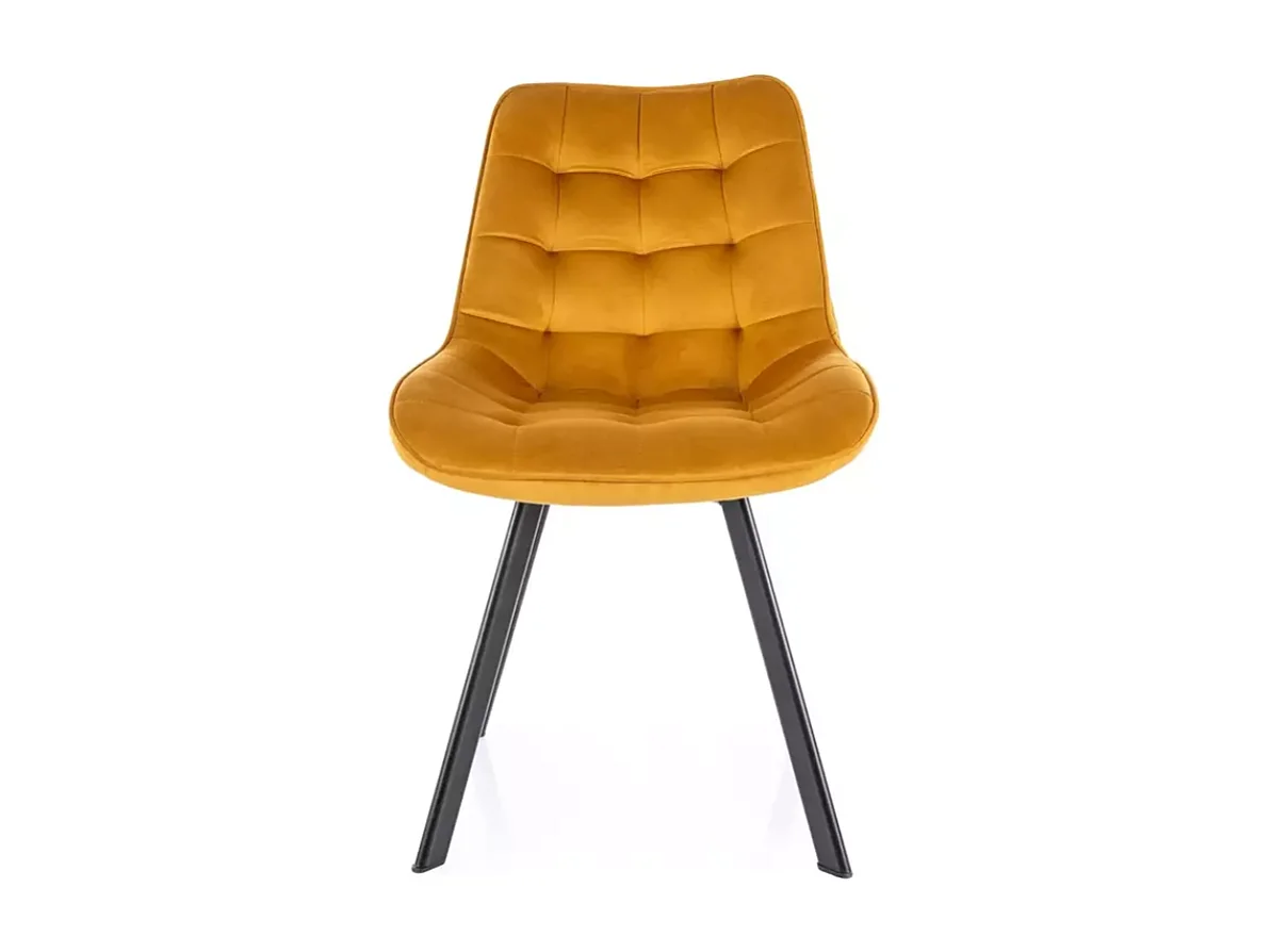 Chaise LOUPI en velours curry pivotante assise matelassée et pieds noirs modernes