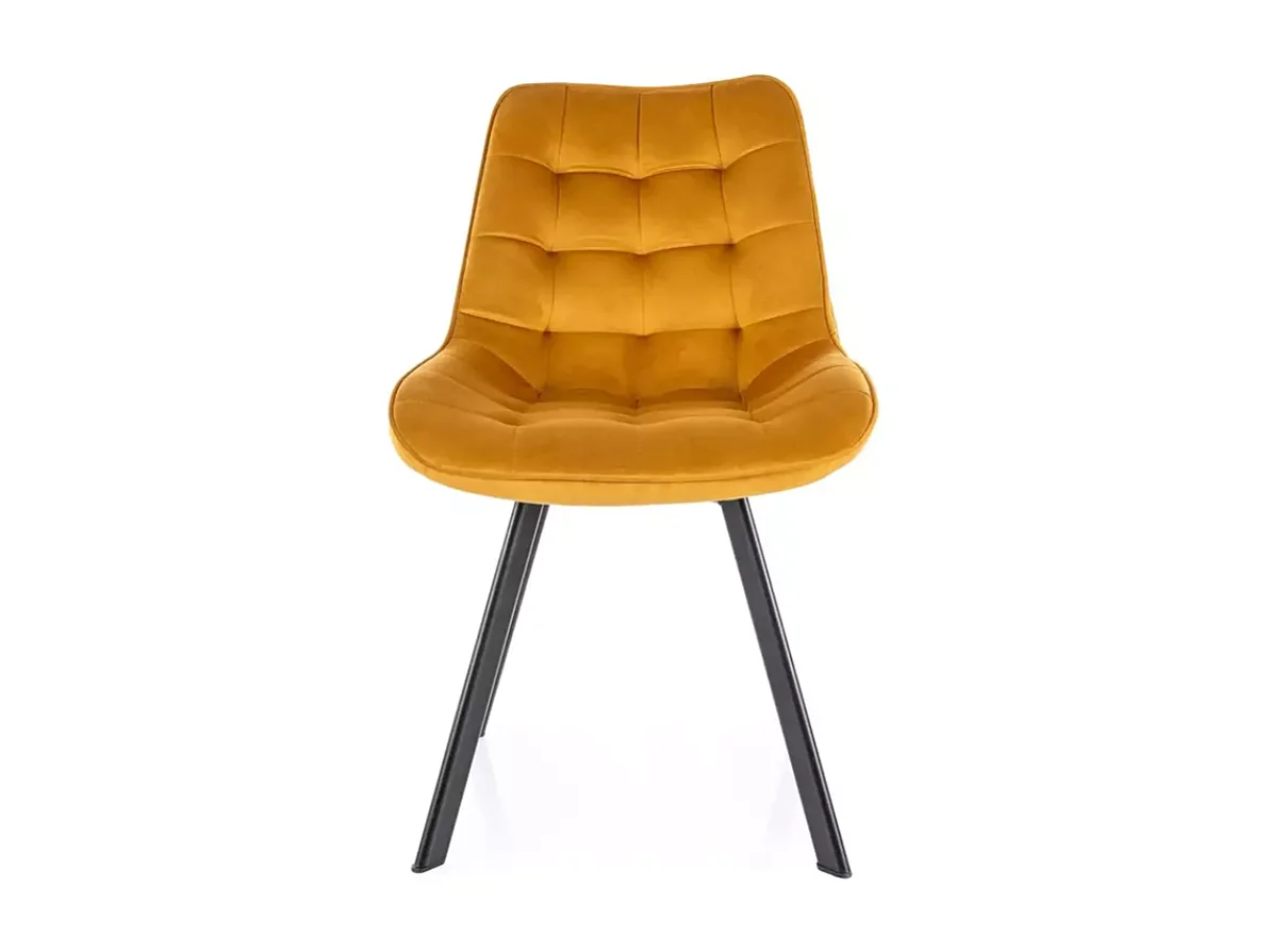 Chaise LOUPI en velours curry pivotante assise matelassée et pieds noirs modernes