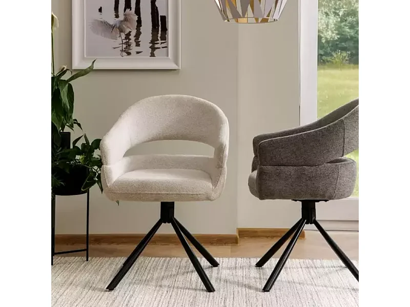 Chaise pivotante en tissu doux beige avec accoudoirs design, rotation 180° MASEE