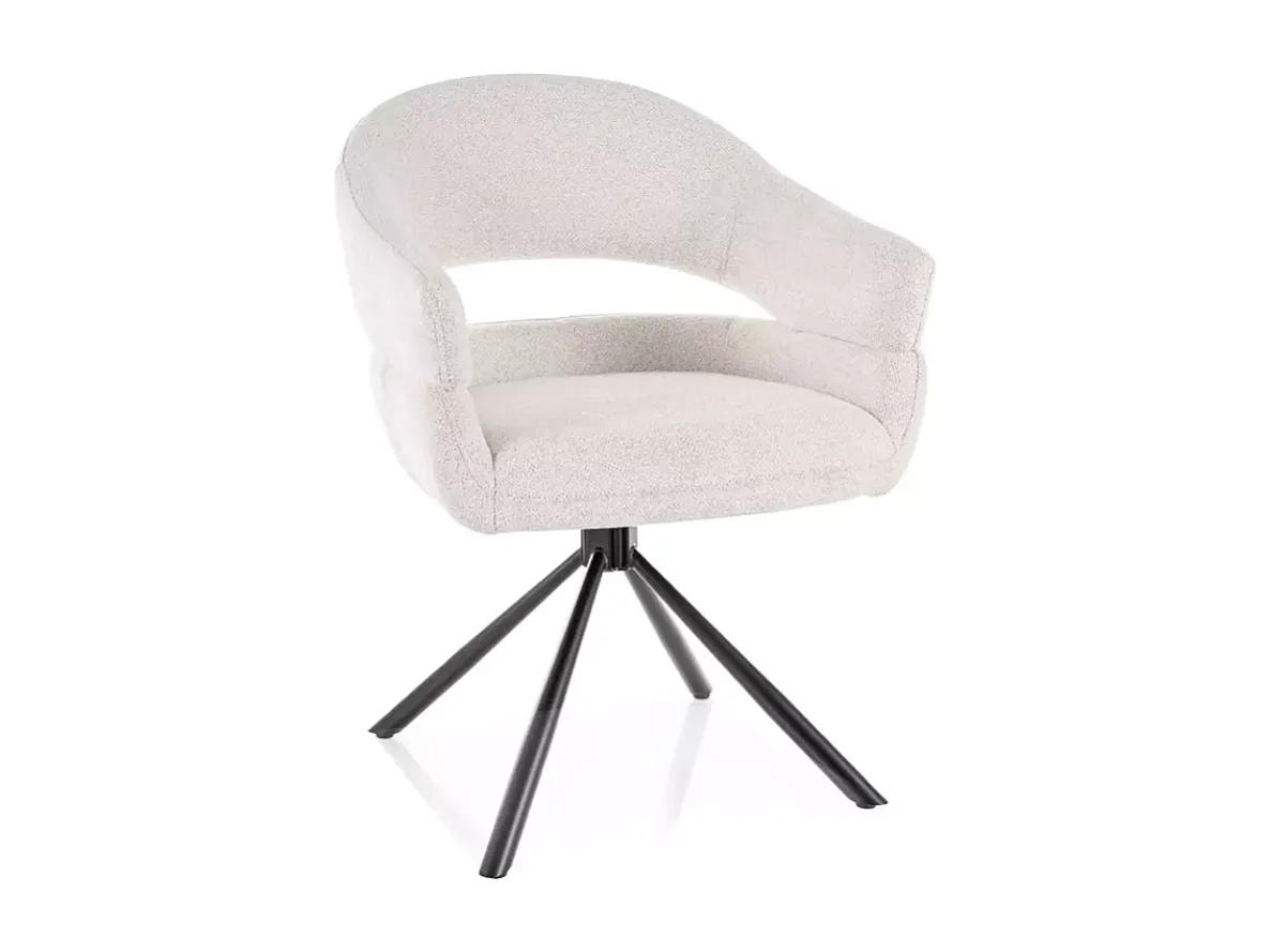 Chaise pivotante en tissu doux beige avec accoudoirs design, rotation 180° MASEE