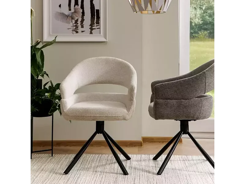 Chaise pivotante en tissu doux beige avec accoudoirs design, rotation 180° MASEE