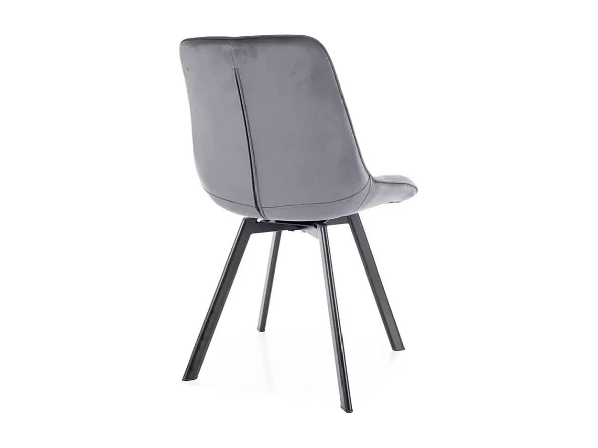 Chaise LOUPI velours gris matelassé pivotante  avec piètement noir mat contemporain