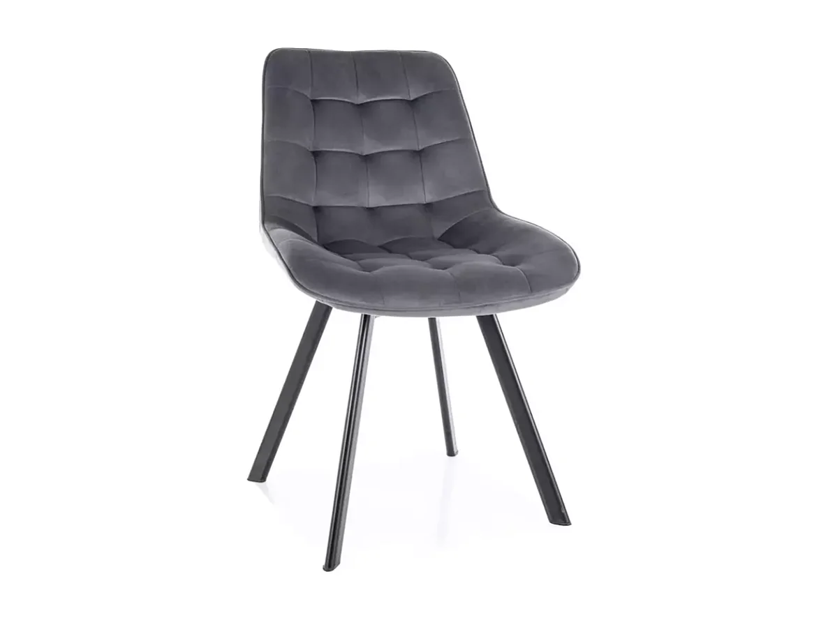 Chaise LOUPI velours gris matelassé pivotante  avec piètement noir mat contemporain