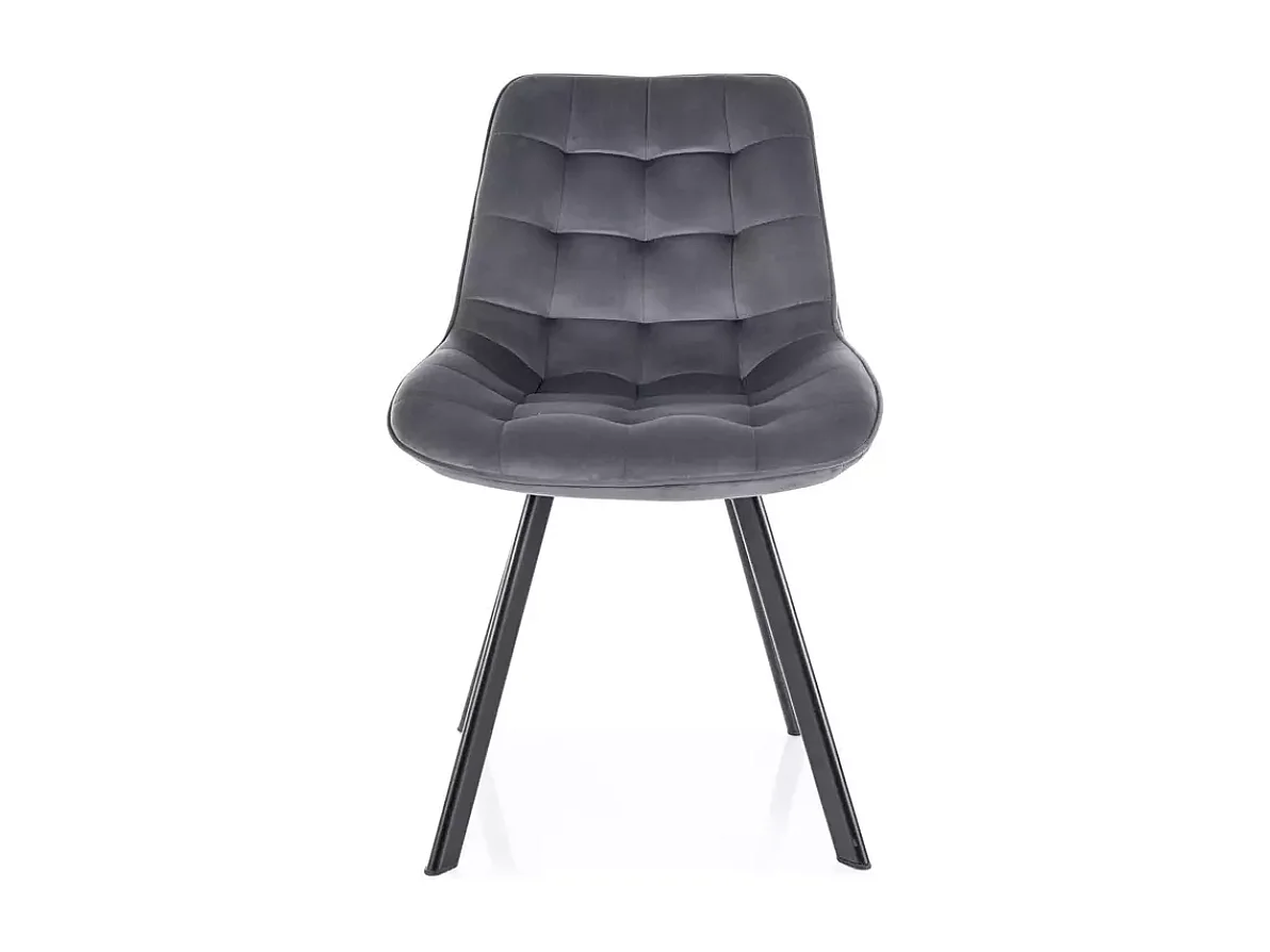 Chaise LOUPI velours gris matelassé pivotante  avec piètement noir mat contemporain