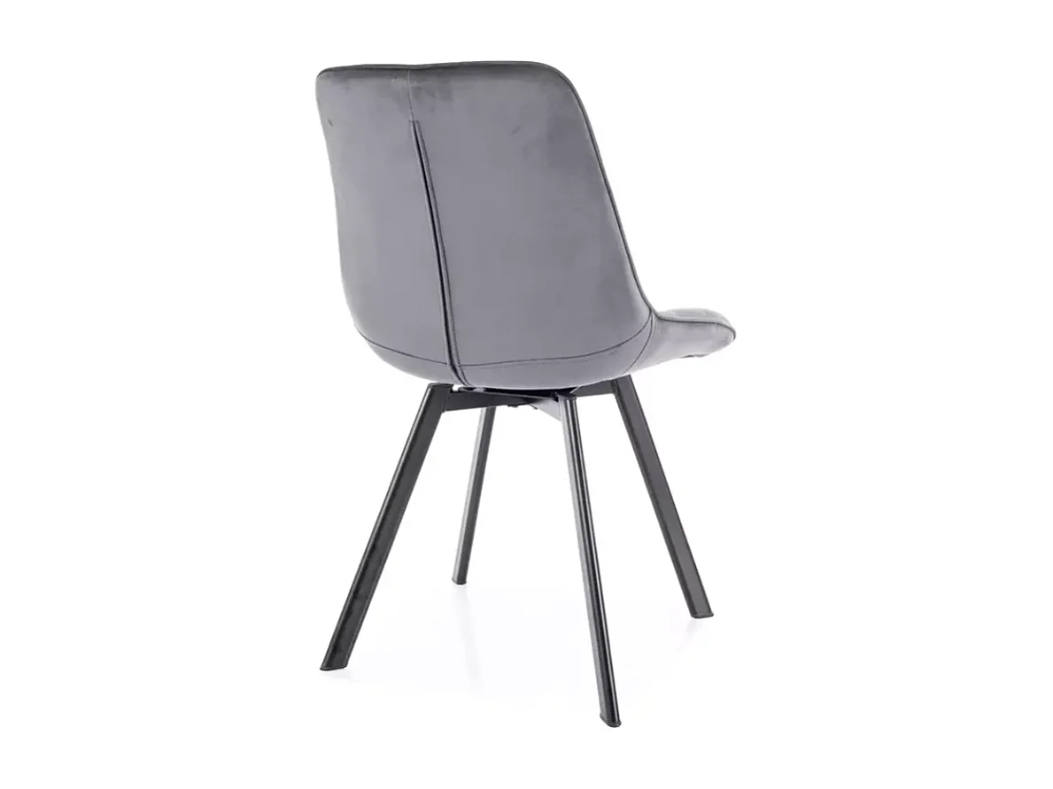 Chaise LOUPI velours gris matelassé pivotante  avec piètement noir mat contemporain