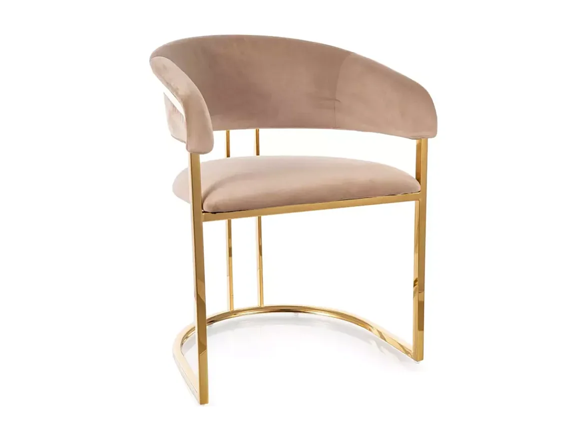 Chaise en velours beige avec structure dorée moderne en acier inoxydable TANGY