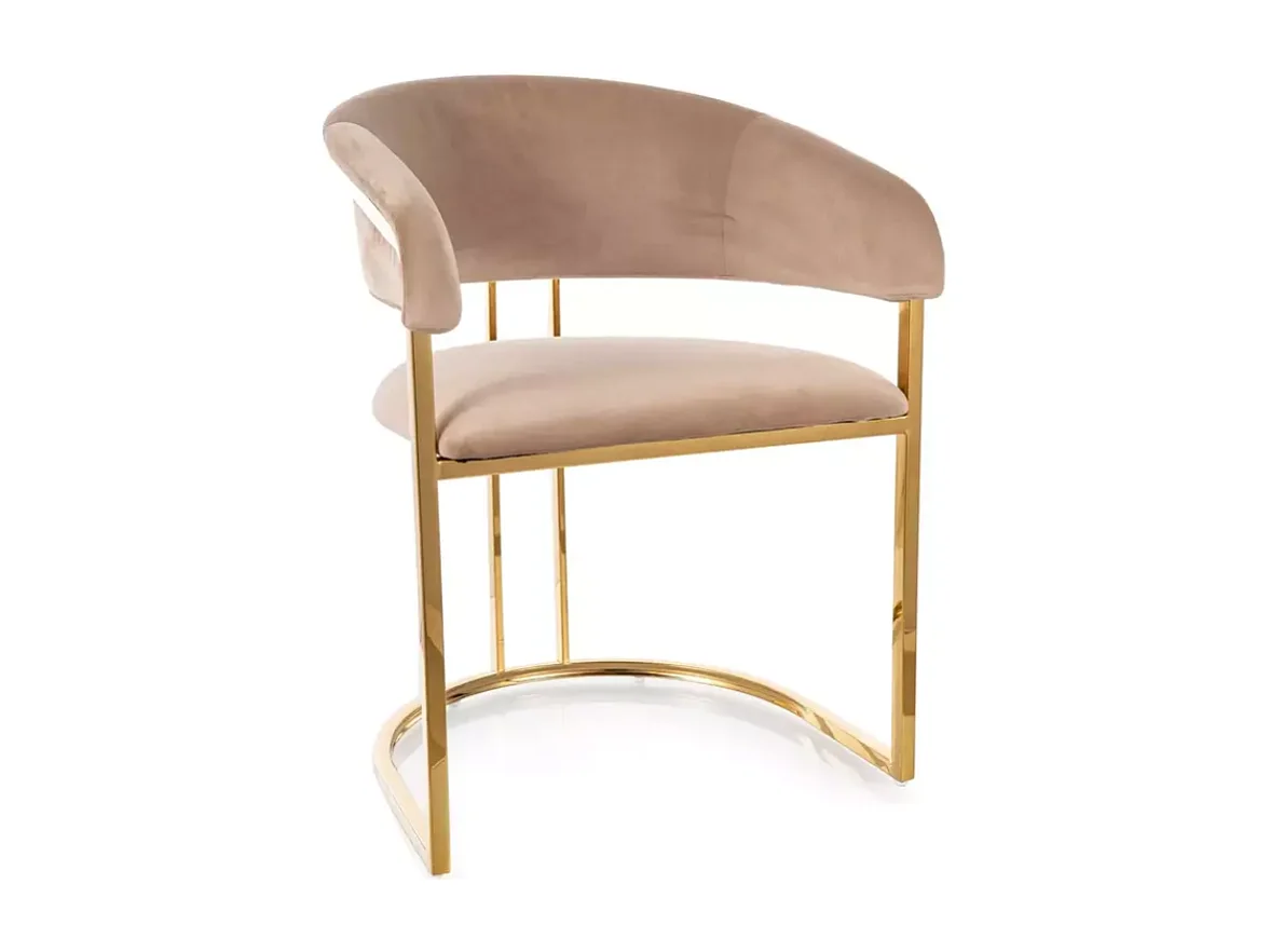 Chaise en velours beige avec structure dorée moderne en acier inoxydable TANGY