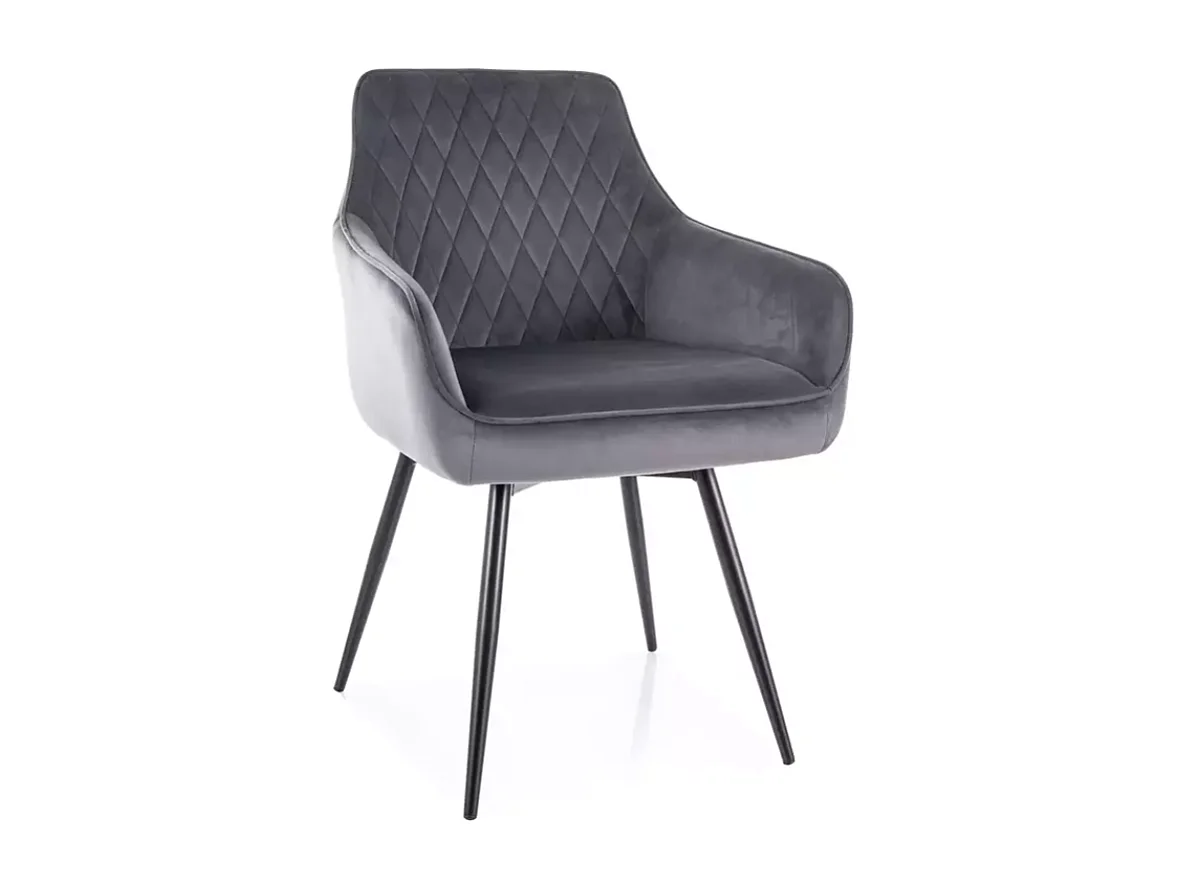 Chaise velours gris pivotante à 180° avec retour automatique et assise moelleuse SALISZ