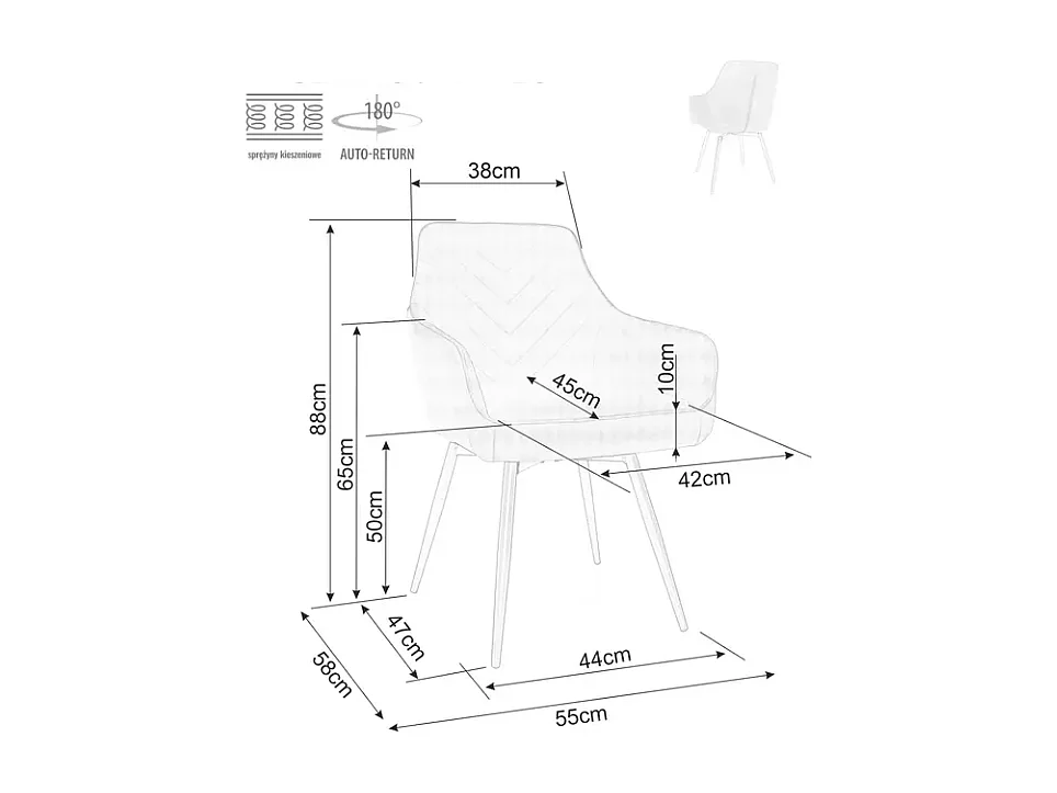 Chaise velours gris pivotante à 180° avec retour automatique et assise moelleuse SALISZ