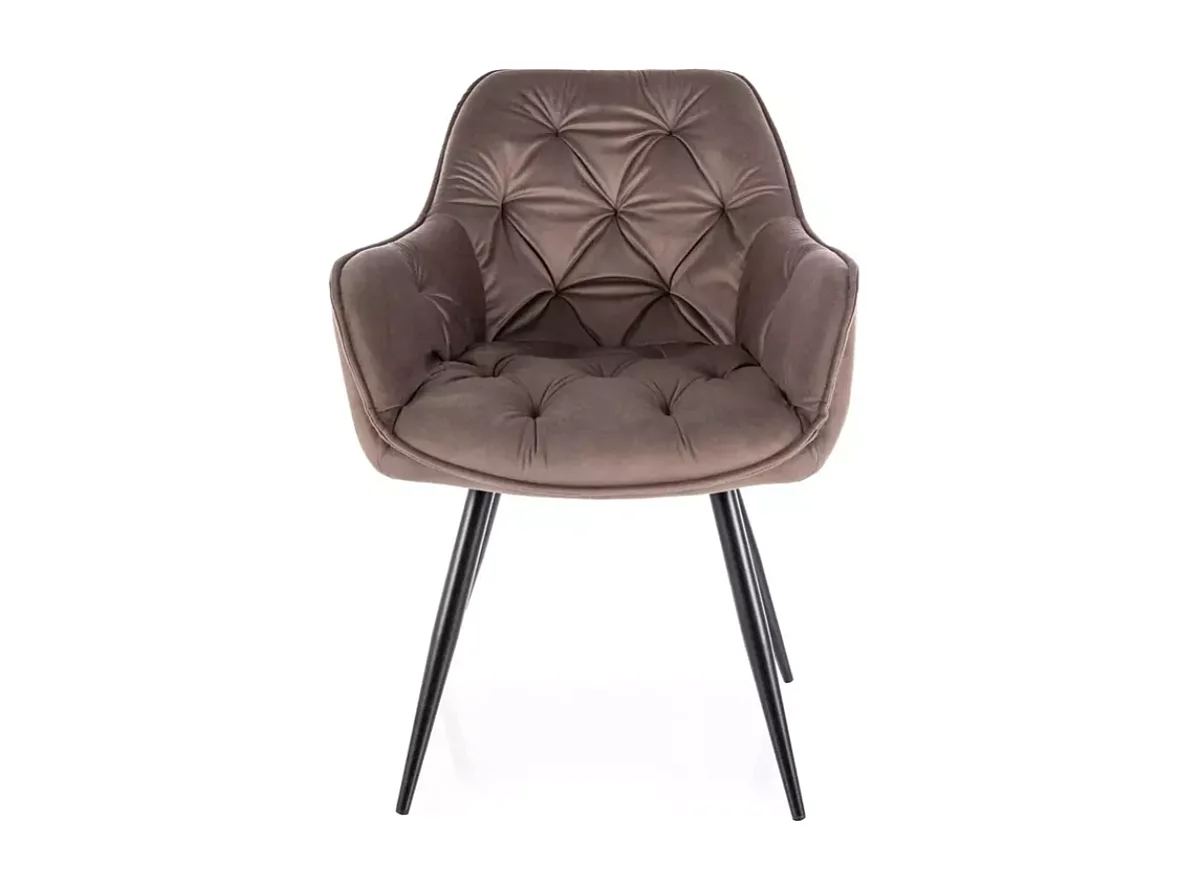 Chaise velours cappuccino et pieds métal noir style épuré moderne LUNOI