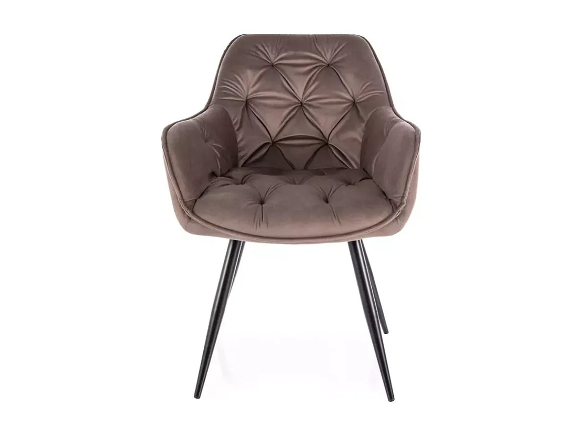 Chaise velours cappuccino et pieds métal noir style épuré moderne LUNOI