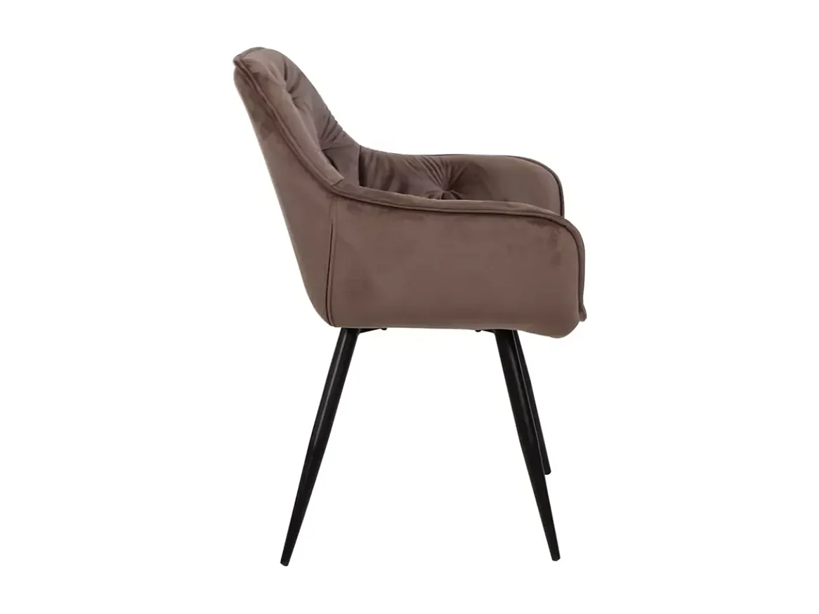 Chaise velours cappuccino et pieds métal noir style épuré moderne LUNOI