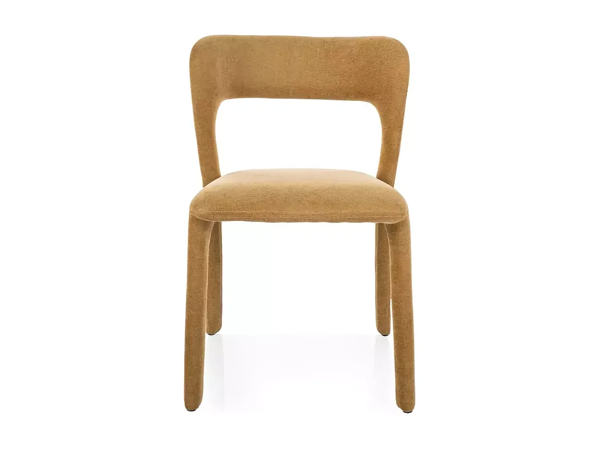 Chaise en tissu olive, dossier arrondi et silhouette épurée confortable et moderne VASIA