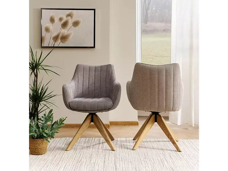 Chaise pivotante en tissu beige clair, confortable avec structure en bois NOPE 2