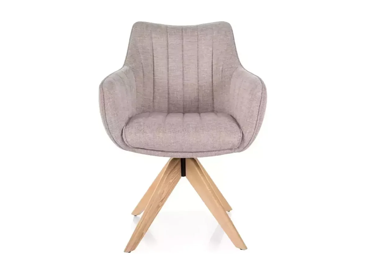 Chaise pivotante en tissu beige clair, confortable avec structure en bois NOPE 2