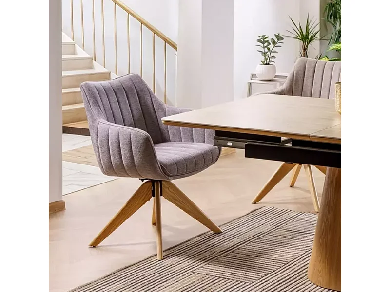 Chaise pivotante en tissu gris, confortable avec structure en bois NOPE 2