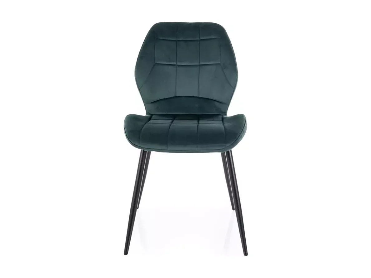 Chaise velours vert métal noir mat assise graphique et silhouette moderne NEPTYN