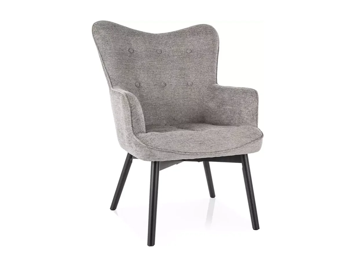 Chaise SALYNE en tissu gris avec accoudoirs et pieds bois noir mat