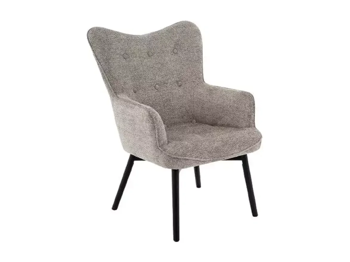 Chaise SALYNE en tissu gris avec accoudoirs et pieds bois noir mat