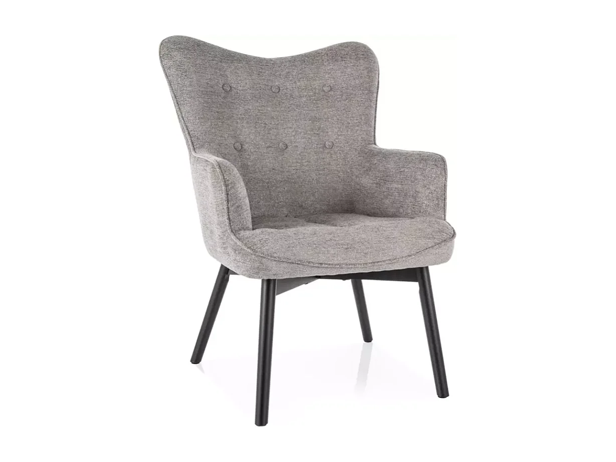 Chaise SALYNE en tissu gris avec accoudoirs et pieds bois noir mat