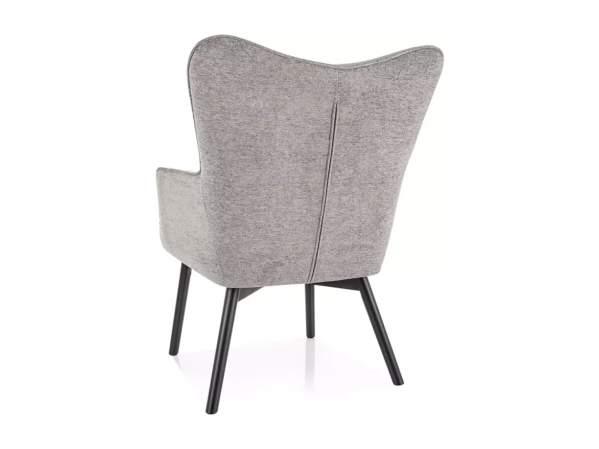 Chaise SALYNE en tissu gris avec accoudoirs et pieds bois noir mat