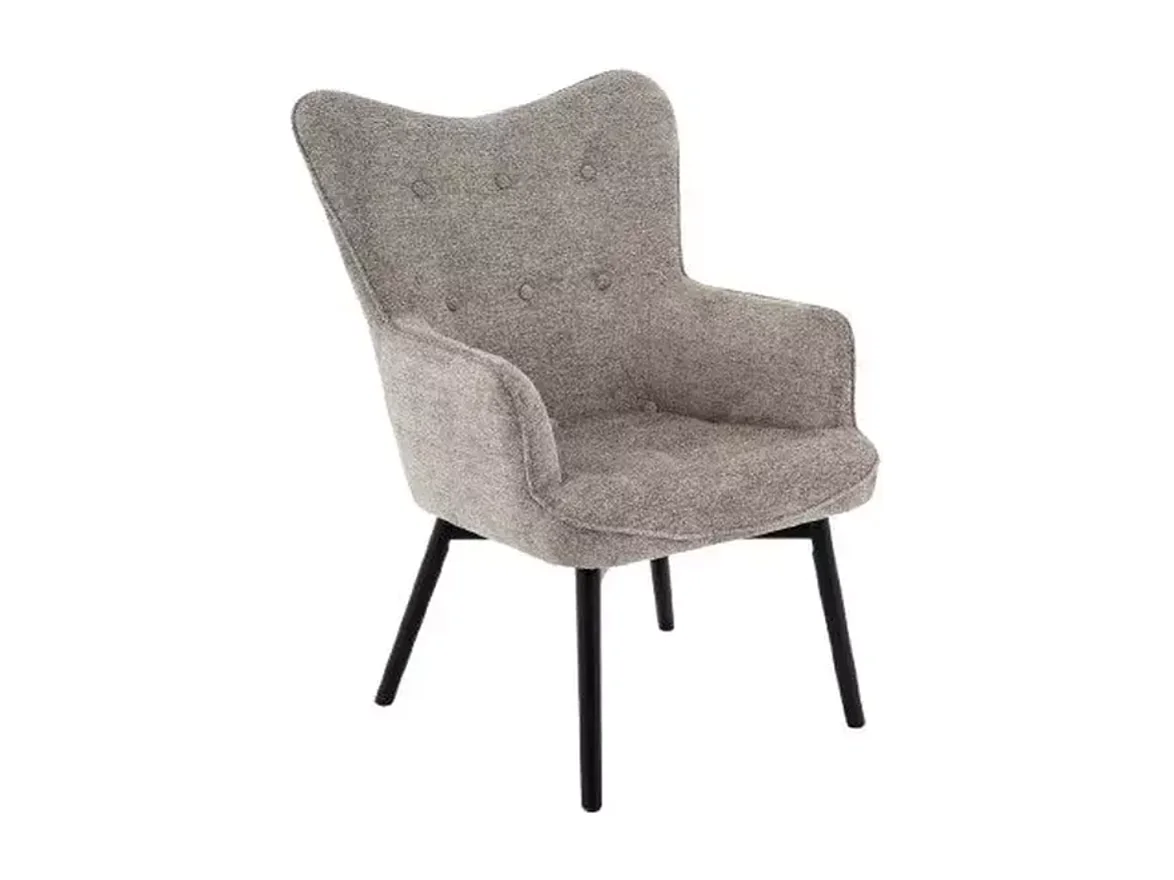 Chaise SALYNE en tissu gris avec accoudoirs et pieds bois noir mat