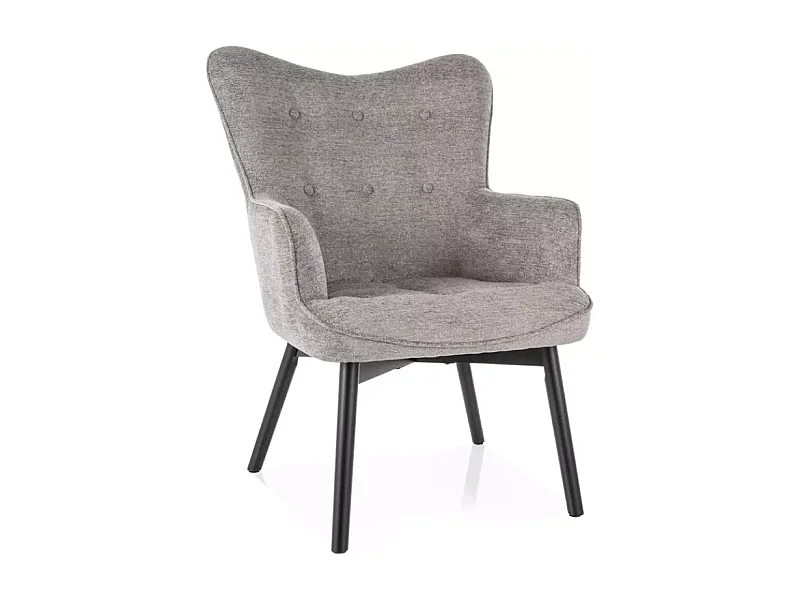 Chaise SALYNE en tissu gris avec accoudoirs et pieds bois noir mat