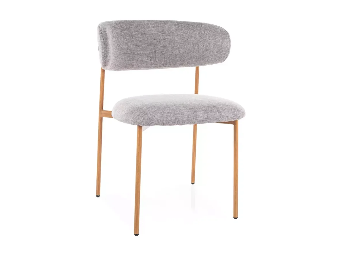 Chaise tissu gris pieds métal effet chêne assise stable et dossier ouvert JULIAZ