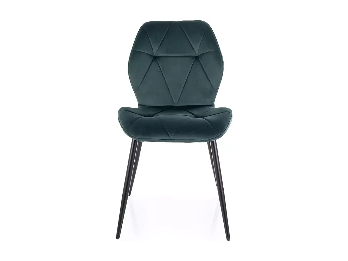 Chaise velours vert pieds noir mat et dossier capitonné design géométrique ROCKAY