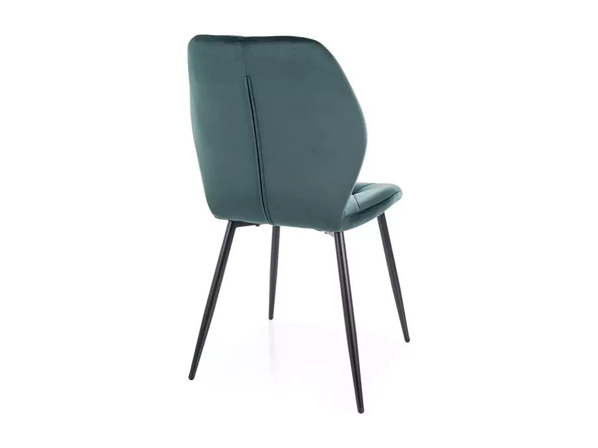 Chaise velours vert pieds noir mat et dossier capitonné design géométrique ROCKAY