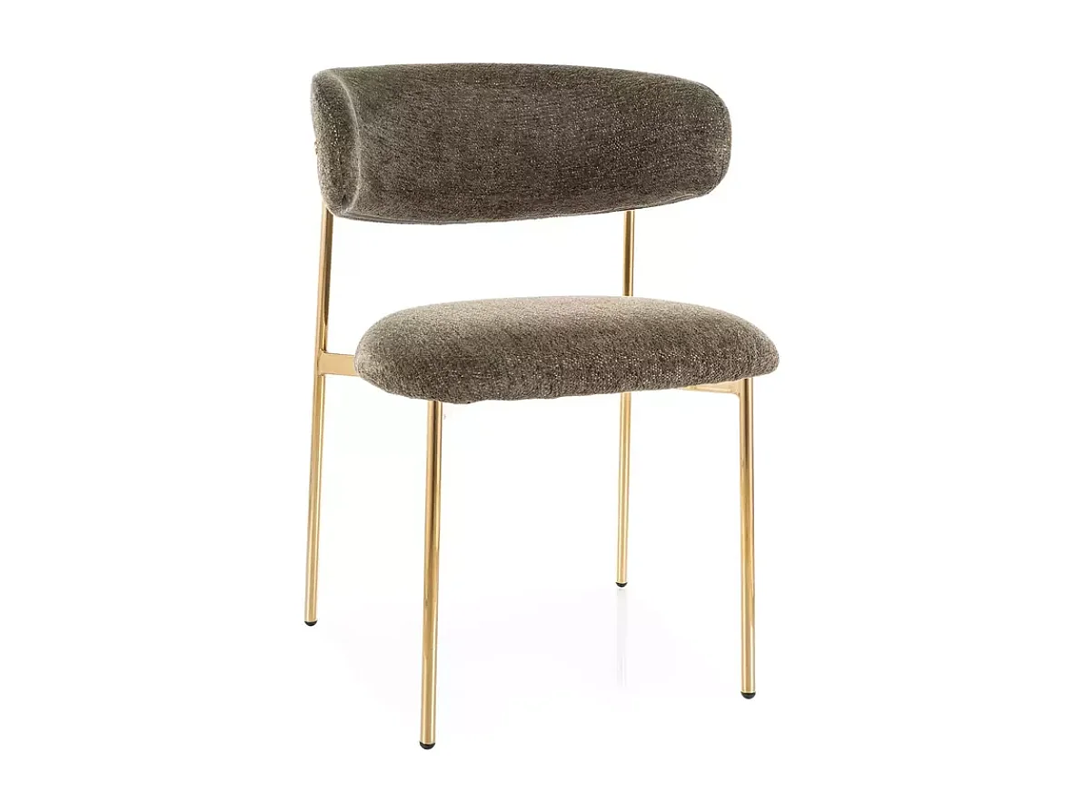 Chaise tissu olive pieds métal doré design élégant et assise moelleuse JULIAZ