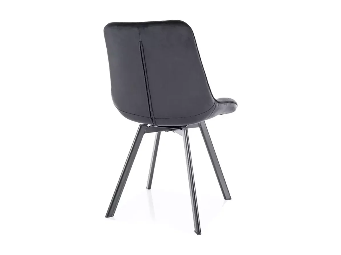 Chaise en velours noir pivotante et métal noir mat avec assise matelassée LOUPI