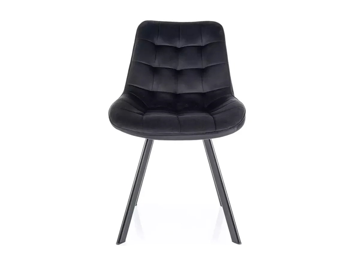 Chaise en velours noir pivotante et métal noir mat avec assise matelassée LOUPI