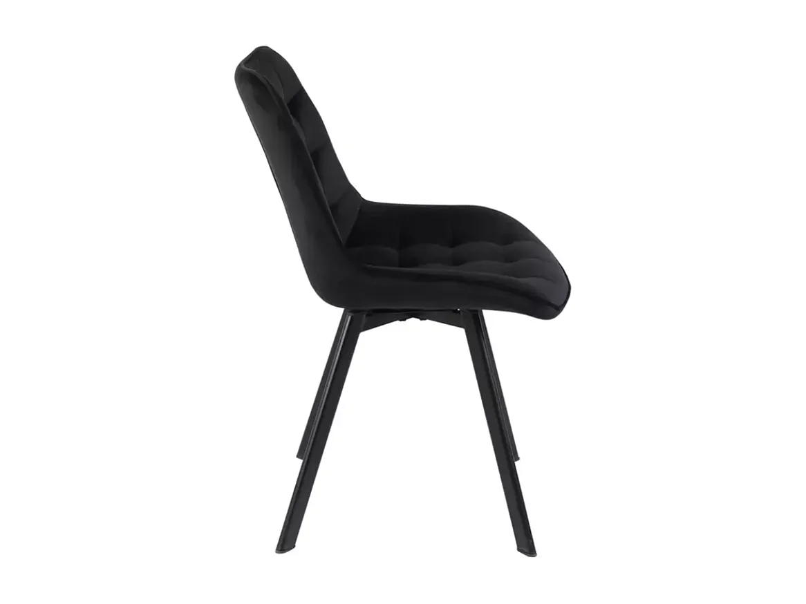 Chaise en velours noir pivotante et métal noir mat avec assise matelassée LOUPI