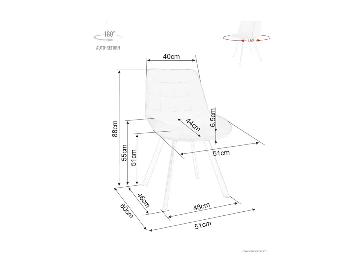 Chaise en velours noir pivotante et métal noir mat avec assise matelassée LOUPI
