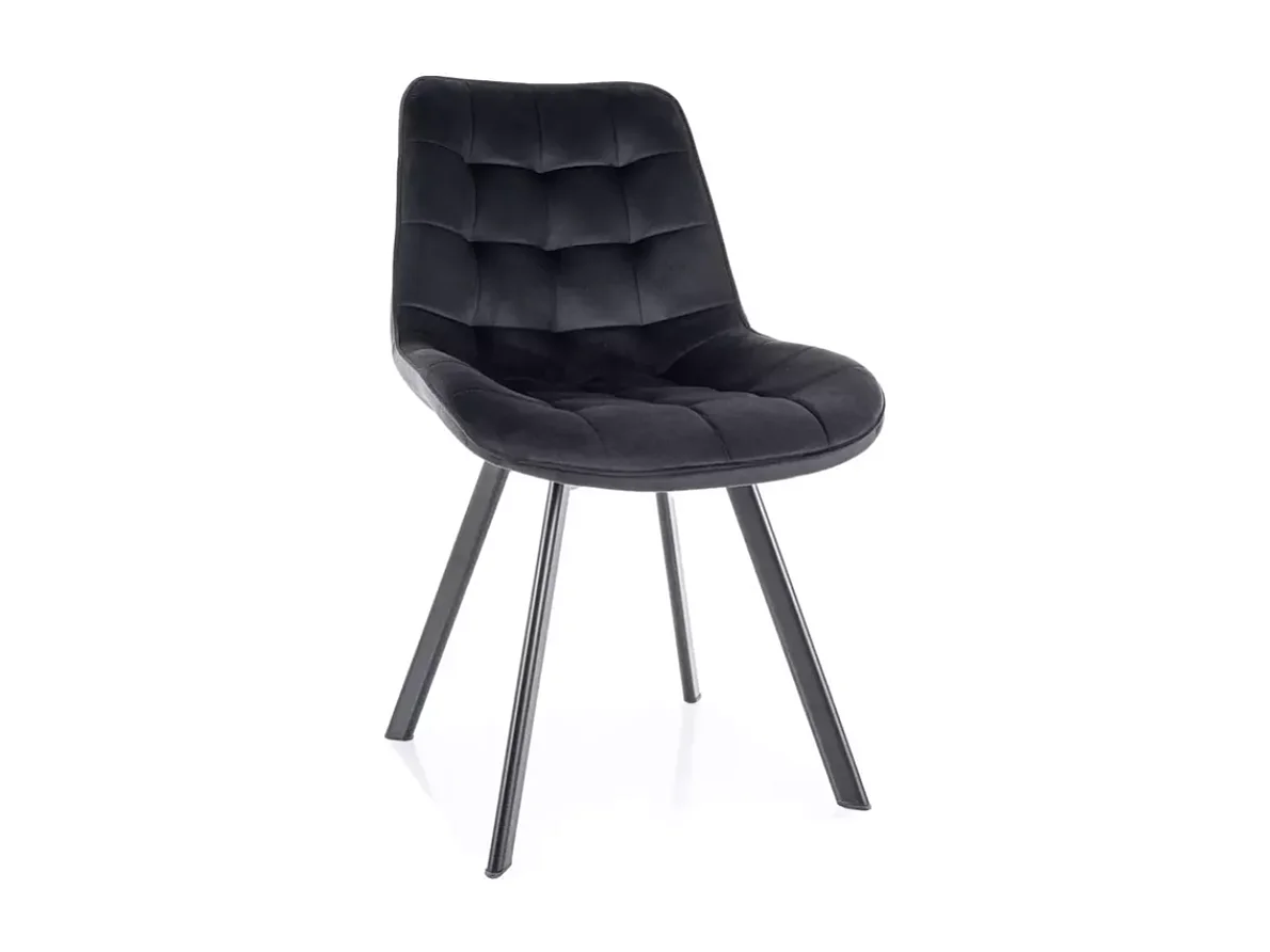 Chaise en velours noir pivotante et métal noir mat avec assise matelassée LOUPI