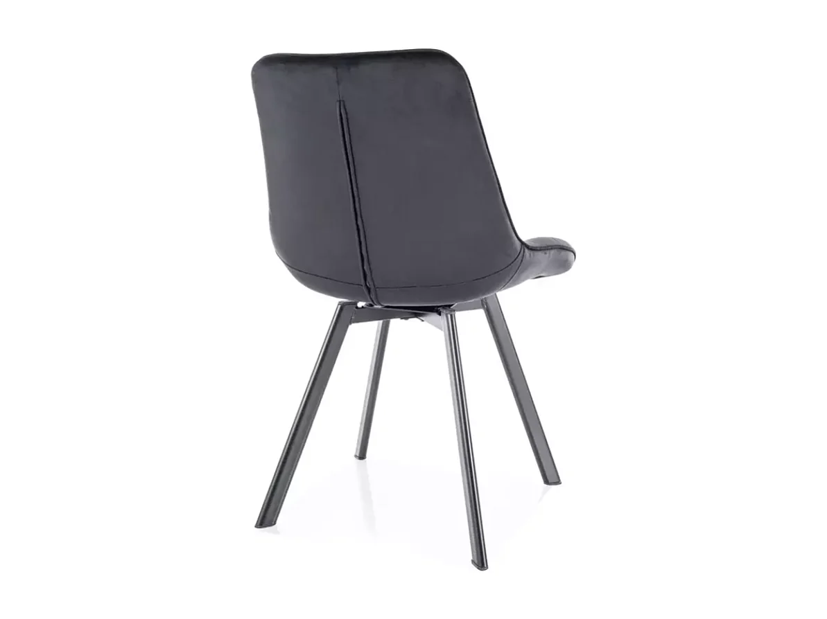 Chaise en velours noir pivotante et métal noir mat avec assise matelassée LOUPI