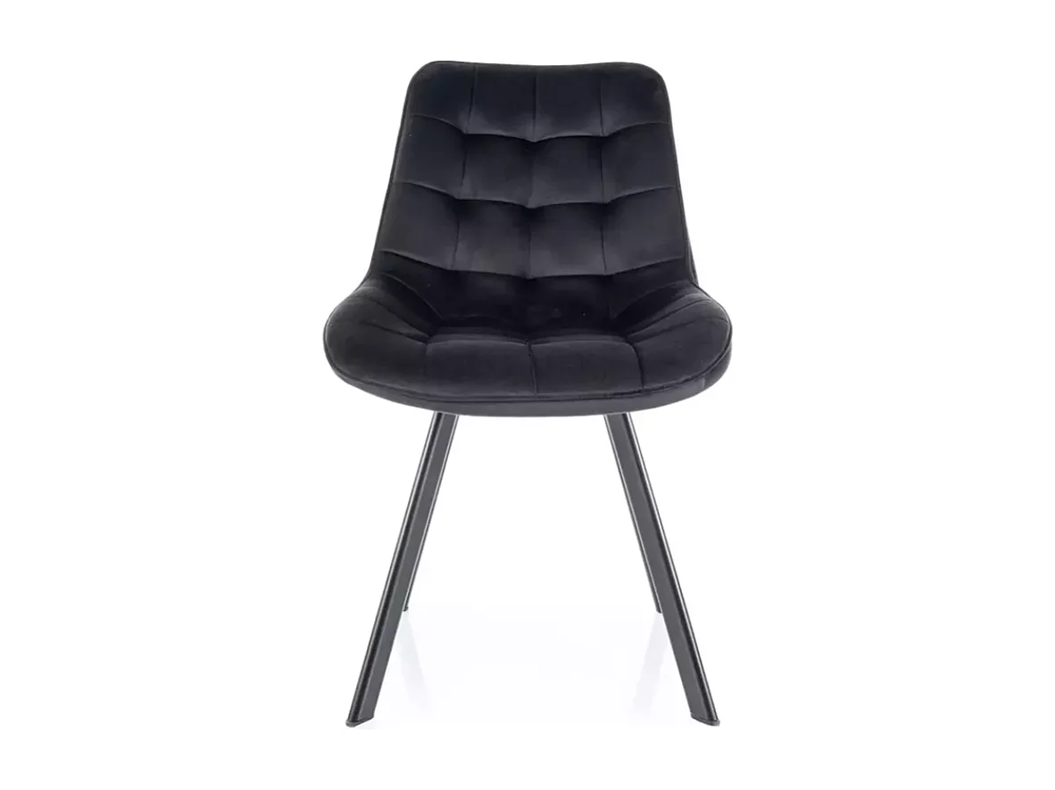 Chaise en velours noir pivotante et métal noir mat avec assise matelassée LOUPI