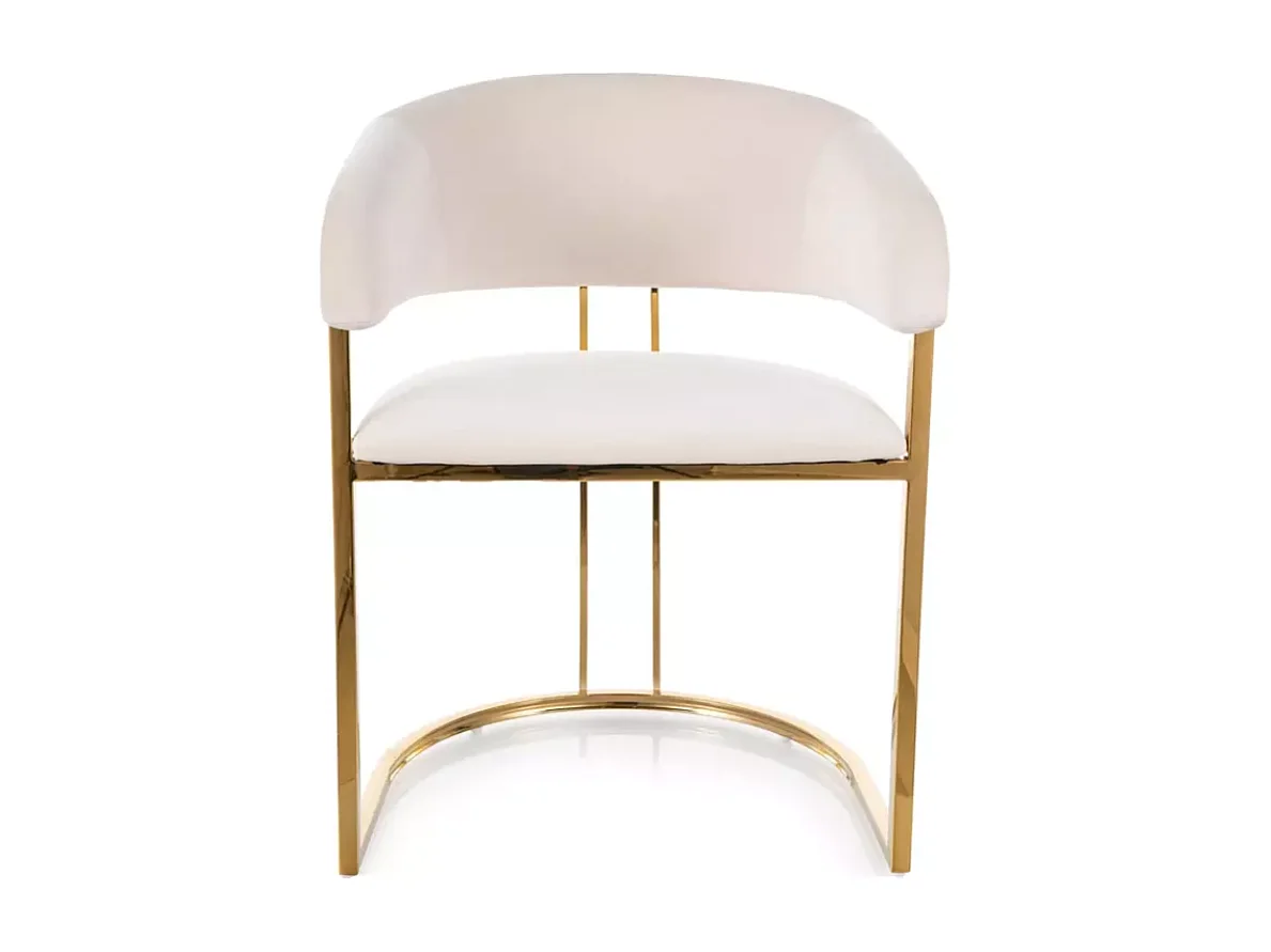 Chaise en velours beige avec structure dorée élégante en inox brillant TANGY